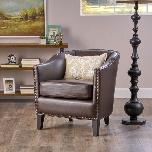 Fauteuil club en cuir reconstitué brun, Brun