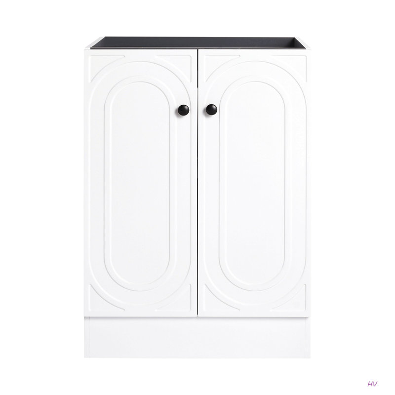 Meuble-lavabo autoportant 24 po et 2 portes d'armoire à fermeture en douceur (emballage KD) - sans le lavabo, Blanc, 24"