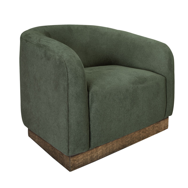 Chaise d'appoint Ino, polyester, coussins en mousse, plateforme en bois massif, Mélange de polyester vert olive