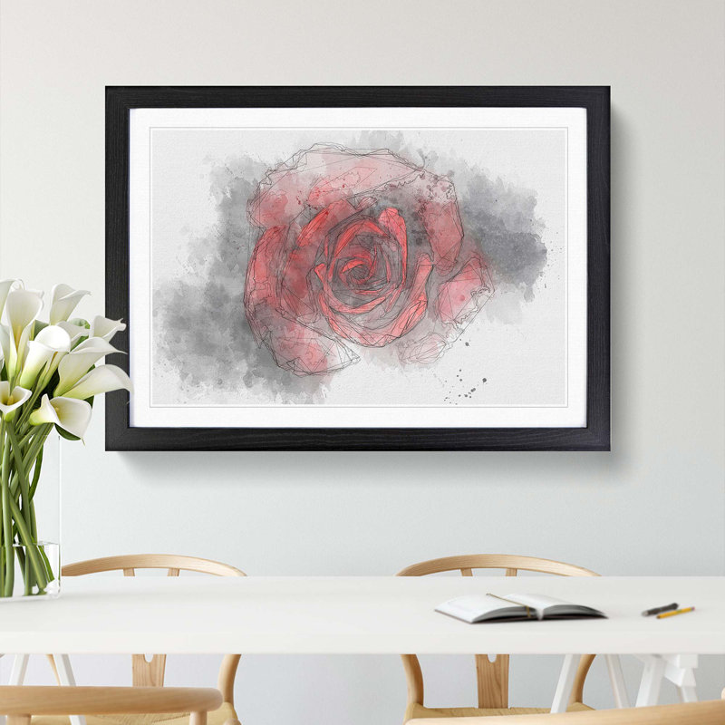 Red Rose in the Shadows in Abstract - Picture Frame Graphic Art Print, 36cm H x 48cm W x 2cm D, Black Framed
