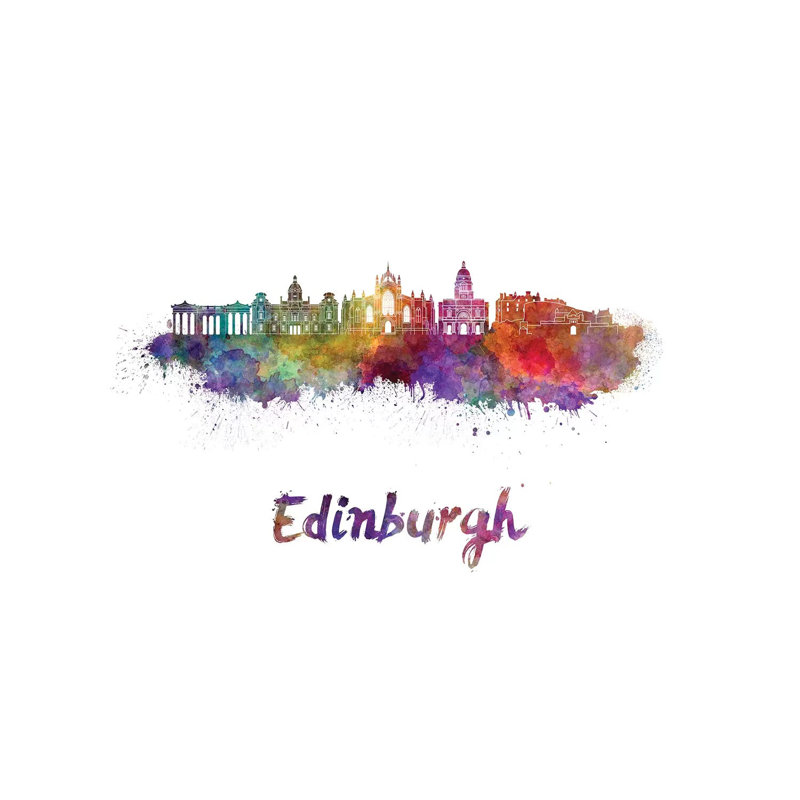 «Edinburgh Skyline In Watercolor II» par Paul Rommer, impression sur toile tendue, H 26 po x l 40 po x 1,5 po