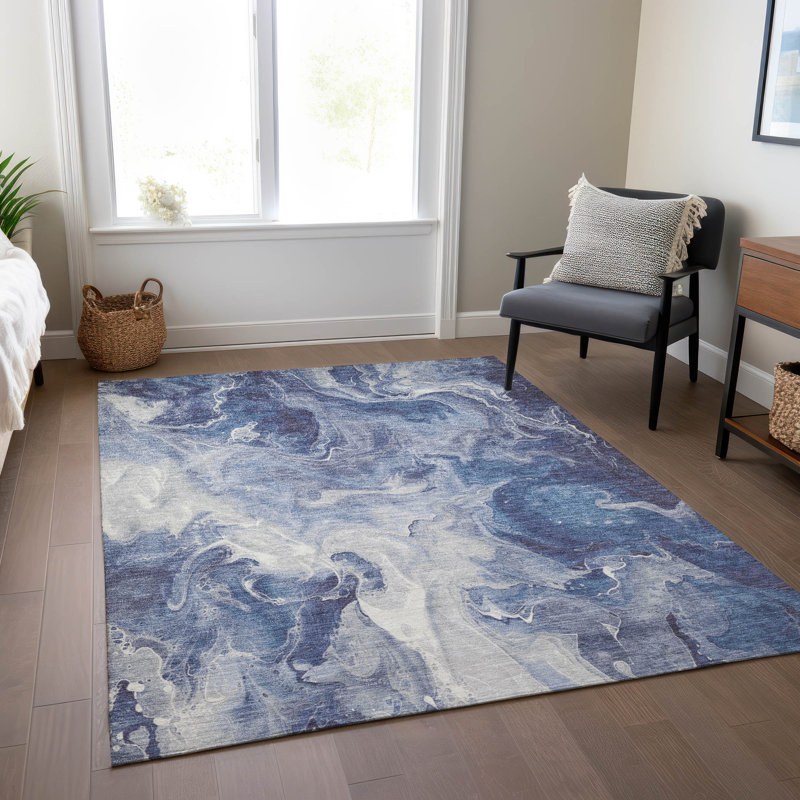 Addison Blue Abstract Synthetic Washable Rectangular Rug 2'6" x 3'10"