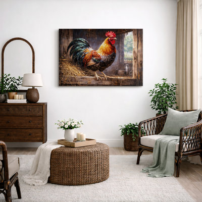 Rooster Artwork, Farmyard Animal Pictures, Framed Canvas Giclee Print Wall Art