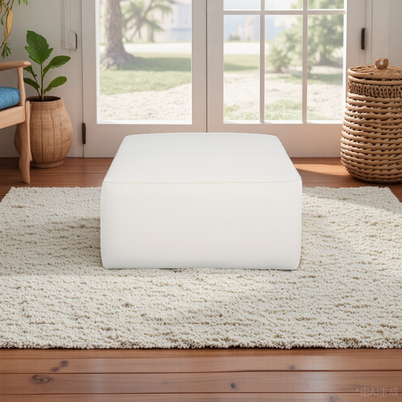 Upholstered Square Ottoman, Cream