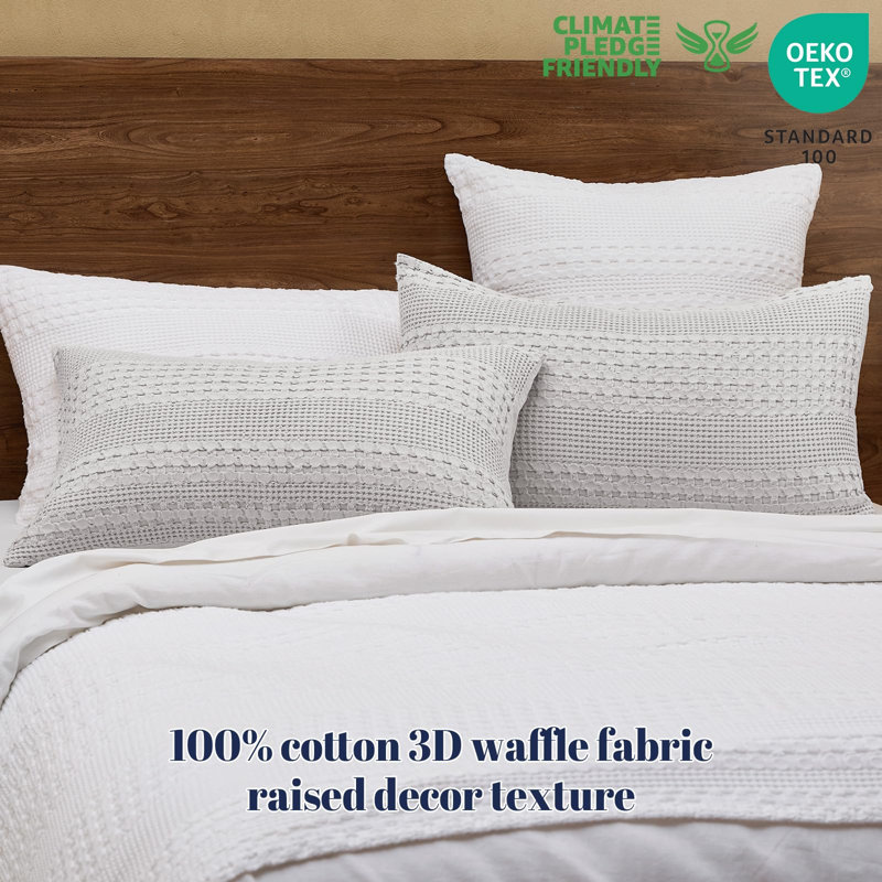 PHF 100% Cotton Ruffle Waffle Pillow Shams, 2 Pack Soft Skin-Friendly Bed Pillow Covers for Aesthetic Home Decor, 20x30"