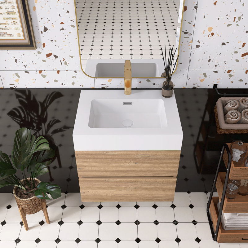 Meuble-lavabo avec lavabo en quartz blanc et tiroirs souples, 24"