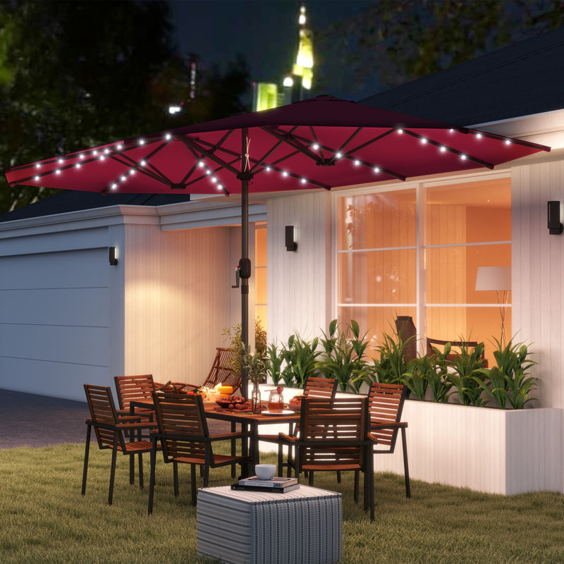 Parasol double 14,8 pi, grand parasol de terrasse avec lumière solaire à DEL pour le jardin, Rouge