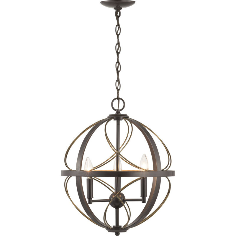 Lustre en forme de globe à 3 lumières Stacy, Bronze antique