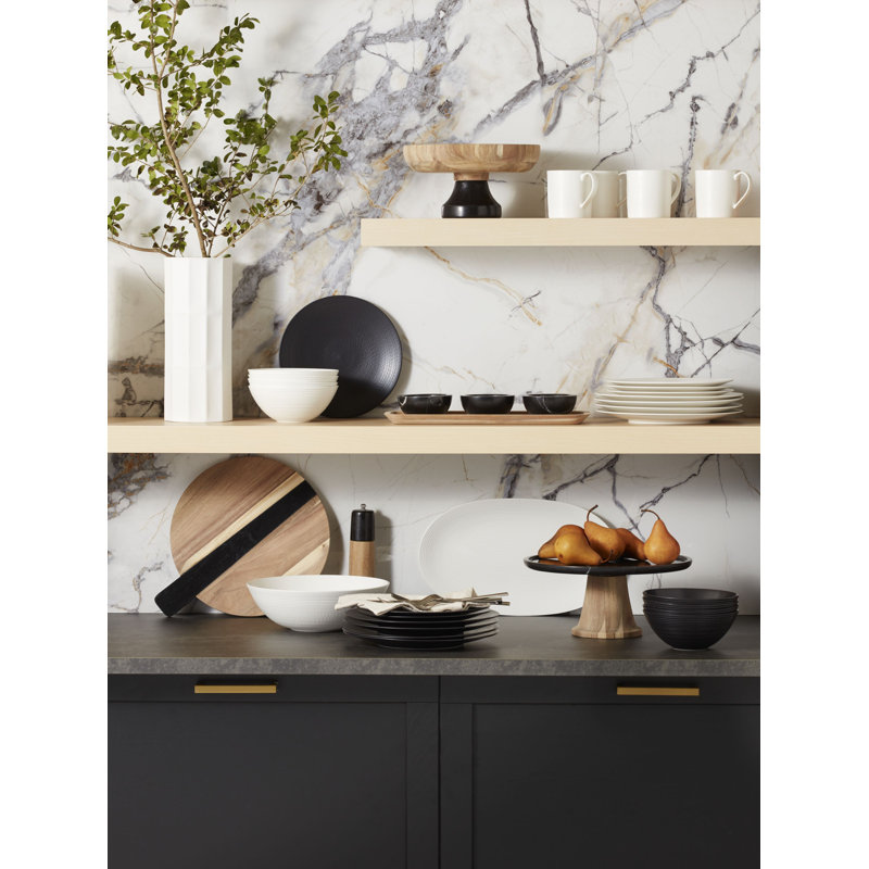 Modern Light Wood Tray with Black Marble Dip Bowls