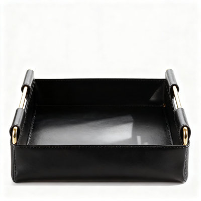 Black, Medium Size,Handcrafted Leather Tray With Metal Frame - Multi-Purpose Entryway Key Holder, Jewelry Organizer For Watches, Rings, And Coins - Waterproof, Stain-Resistant, Easy To Clean - Elegant Nordic Style Decorative Tray