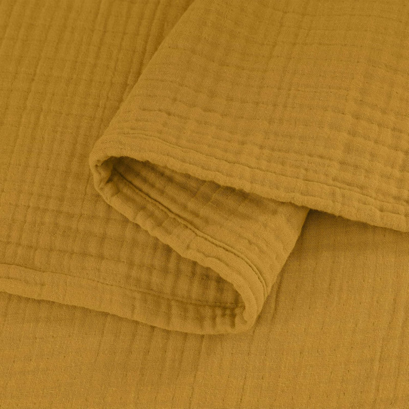 Airy Lightweight 4 Layer Cotton Muslin Blanket, Mustard Yellow, Queen