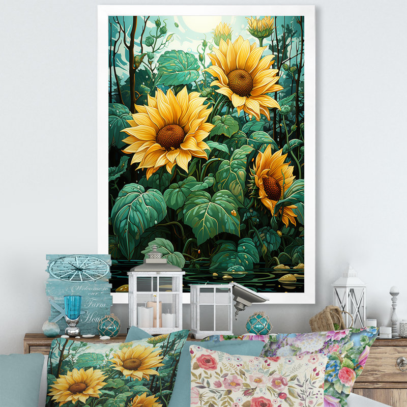 Méticuleusement tournesols I sur toile, H 44 po x l 34 po x P 1,5 po, Cadre photo blanc