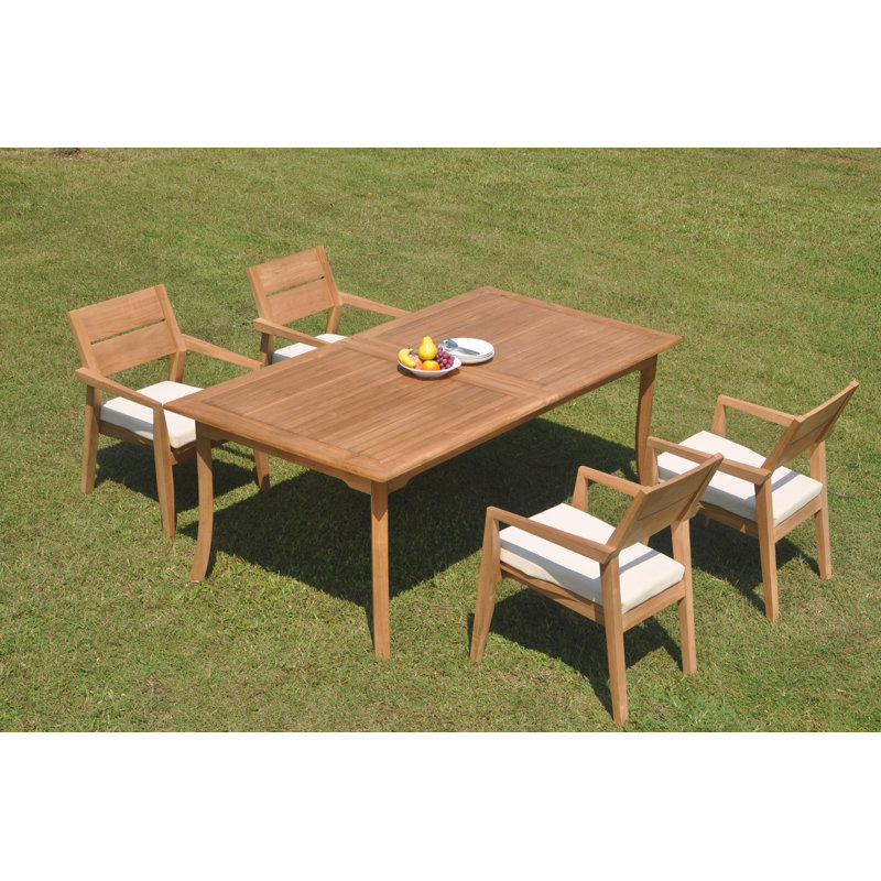 Vellore Outdoor - Piece Teak Dining Set, 4, 30.5" H x 82" W x 40" D