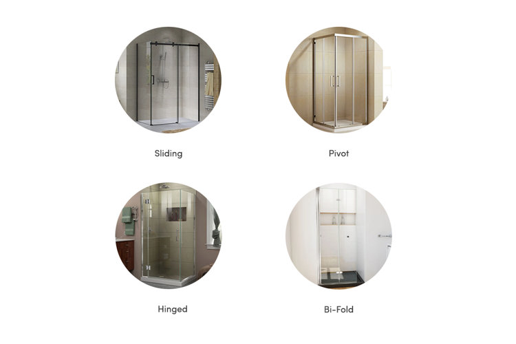 Shower enclosure door styles collage.