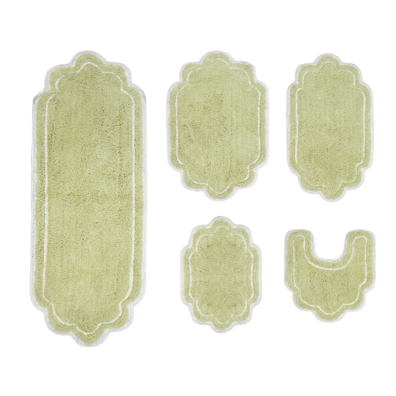 Allure 100 % Cotton Bath Rug - Machine Washable, Quick Dry, Absorbent - 5 Piece Set, Green
