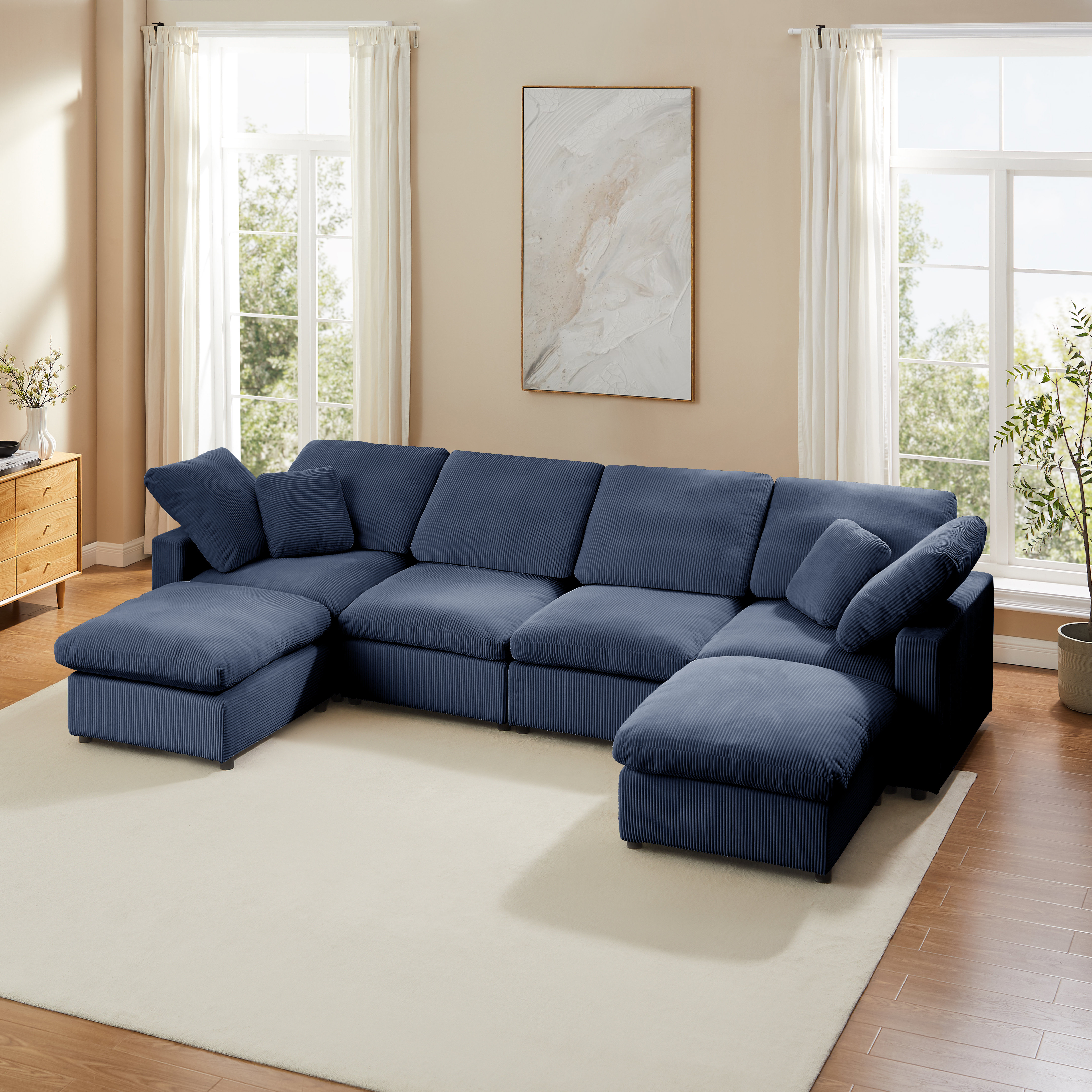 Latitude Run® 143"Corduroy Sleeper Sectional U Shaped Modular Sofa Bed ...