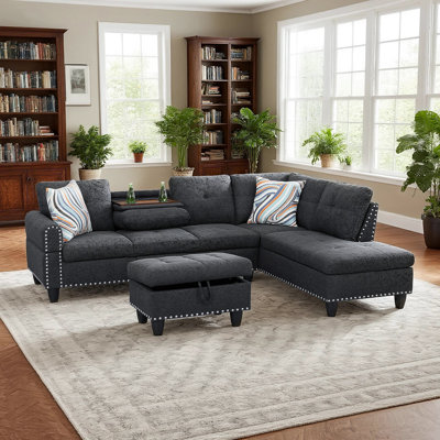 3-Piece L-Shaped Sectional Sofa and Chaise with Ottoman by Ebern Designs