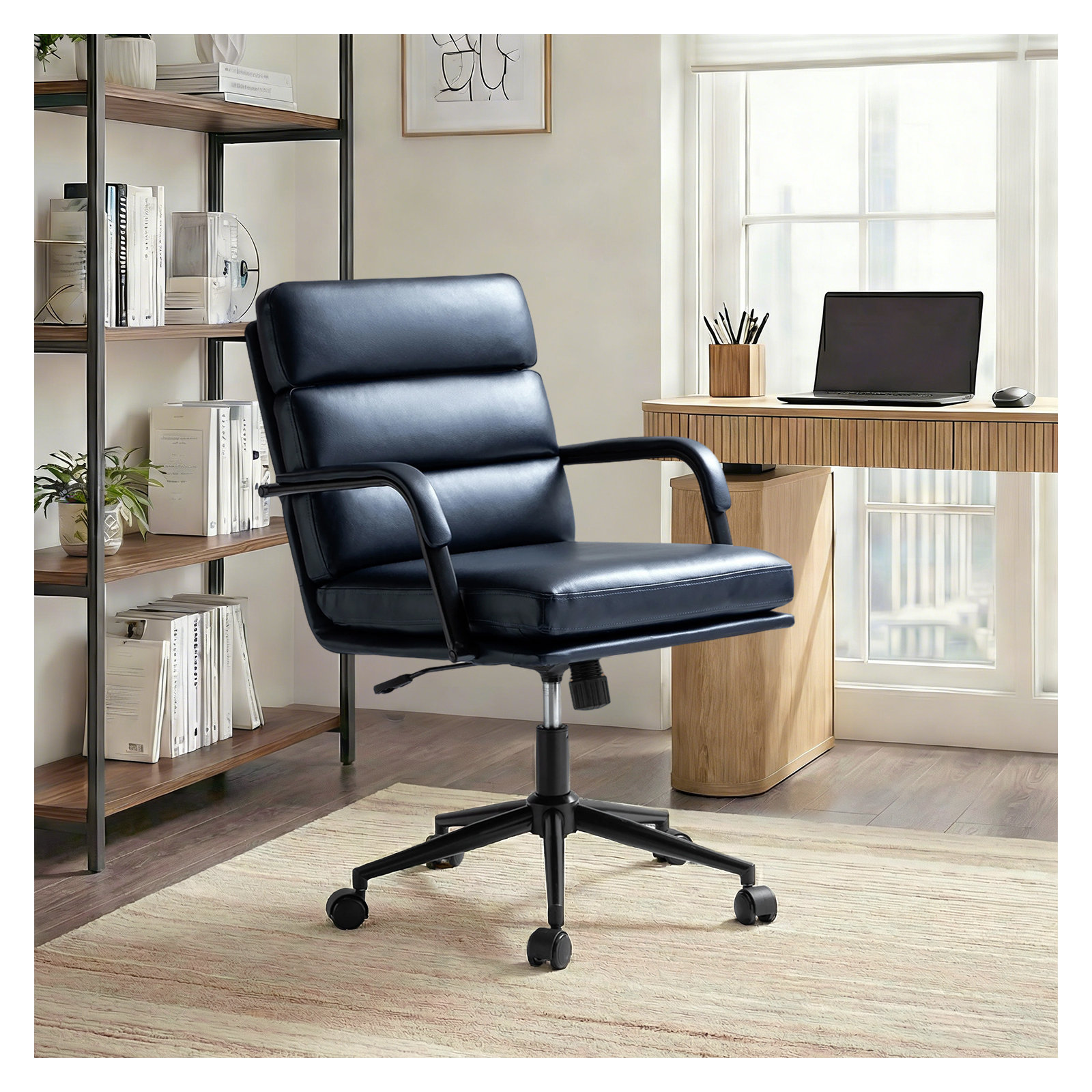 Anagrace Leather Upholstered Swivel Tilt Task Office Chair, Navy Pebbled Faux Leather