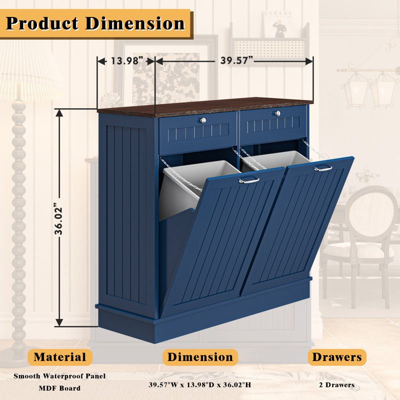 40 in. W x 14 in. D x 36 in. H Ready to Assemble Floor Base Tilt-Out Trash Kitchen Cabinet with 2-Drawer Trash Can not included