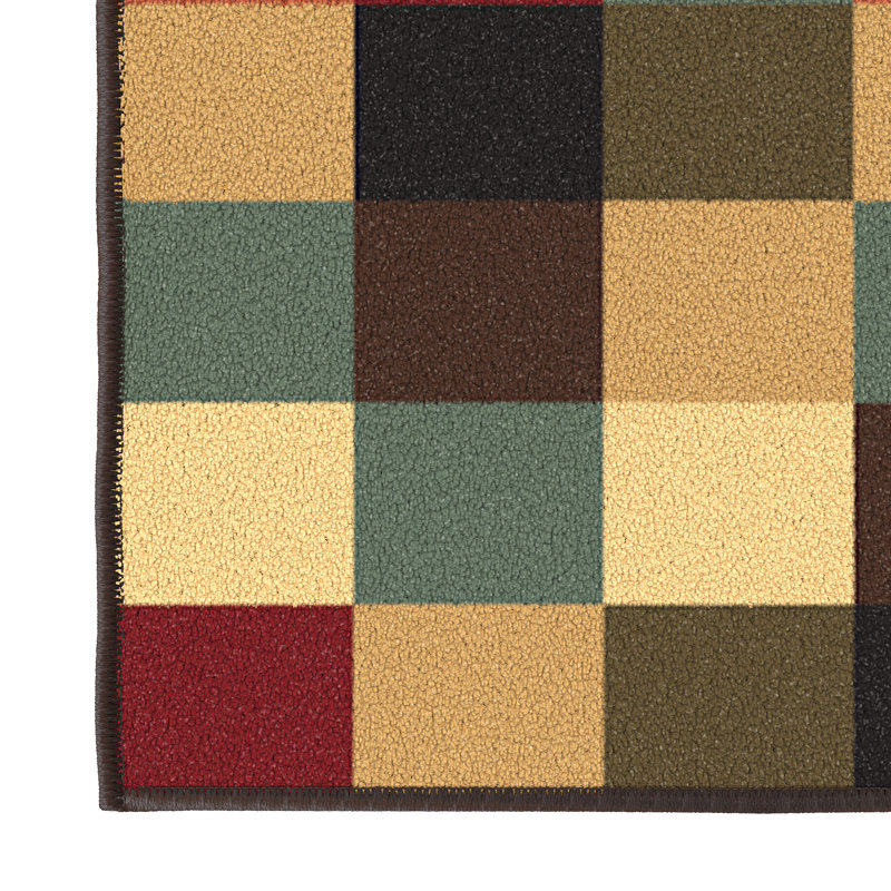 Homeline Non-Slip Rubberback Checkered Indoor Runner Rug, Multicolor, Runner 2'7" x 31'
