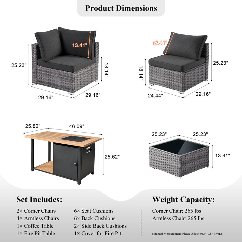 Aliva 6 - Person Modular Patio Conversation Set with Cushions, Black