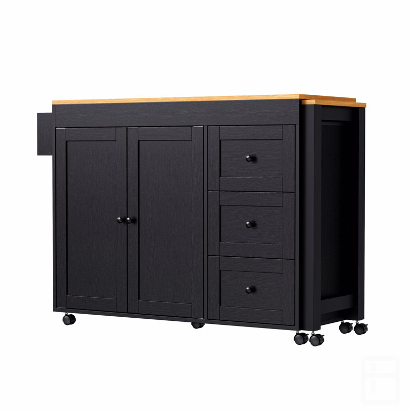 74.8" Kitchen Island With Extendable Dining Table, Black