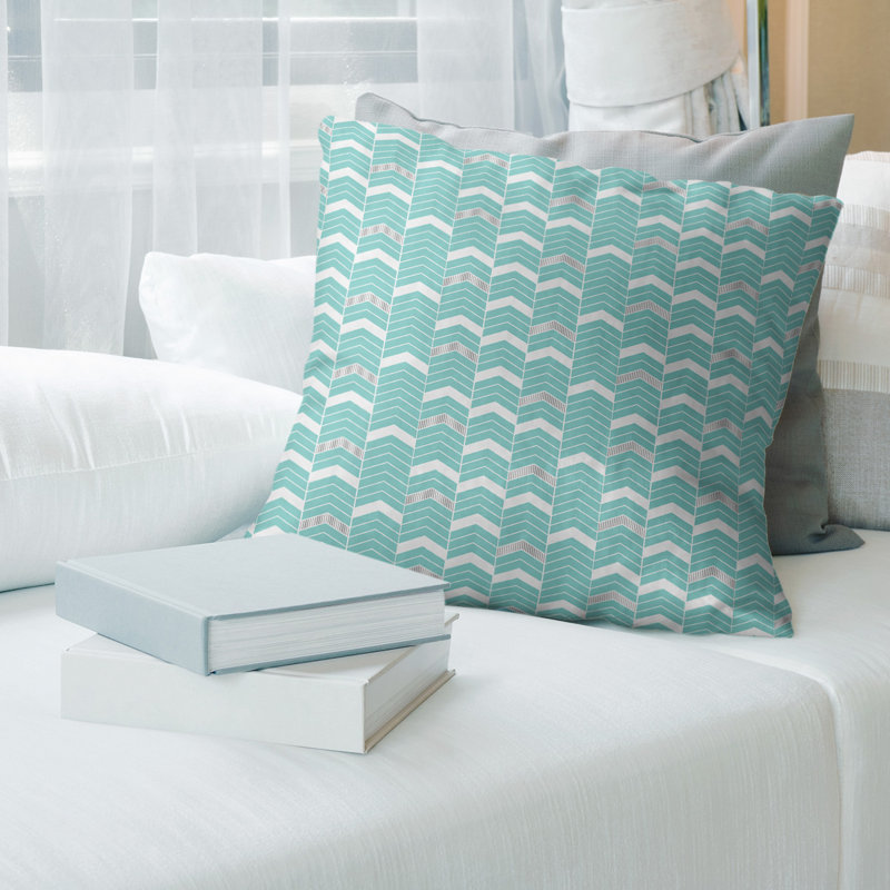 Housse de coussin Rhonda, 18 po x 18 po, Petit bleu sarcelle et gris, Sergé de coton