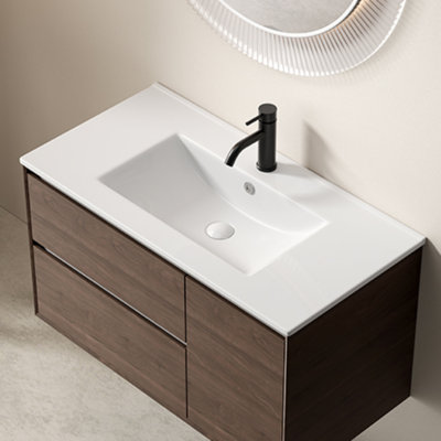 Lavabo de salle de bain en céramique 36 po, lavabo en céramique, sans trop-plein, brillant