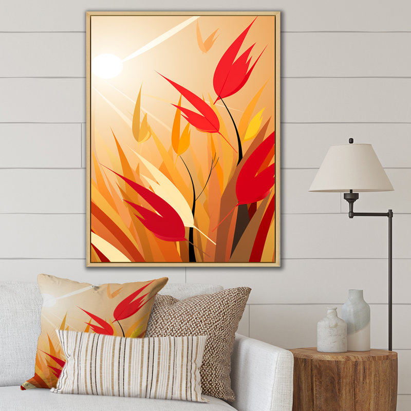 «Retro Autumn Leaves In The Meadows», impression d'art mural plumes, H 32 po x l 24 po x P 1 po, Cadre naturel flottant