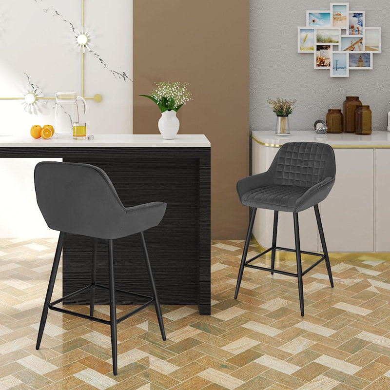 Chisato Upholstered Counter Stool with Metal Frame, Dark Grey, 4