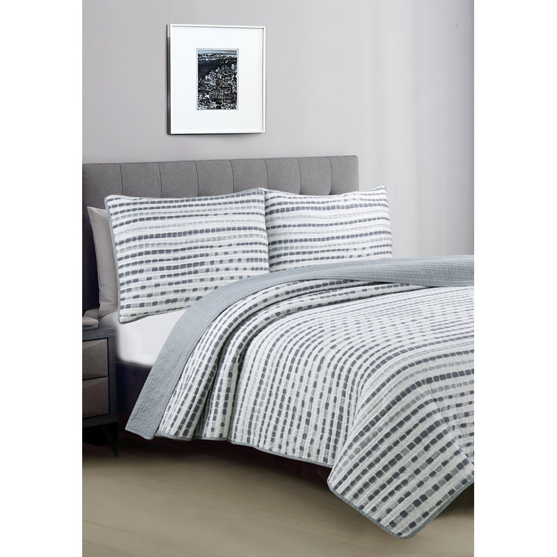 Ensemble de courtepointe Nara, Courtepointe double / grand et 2 taies décorative, Gris