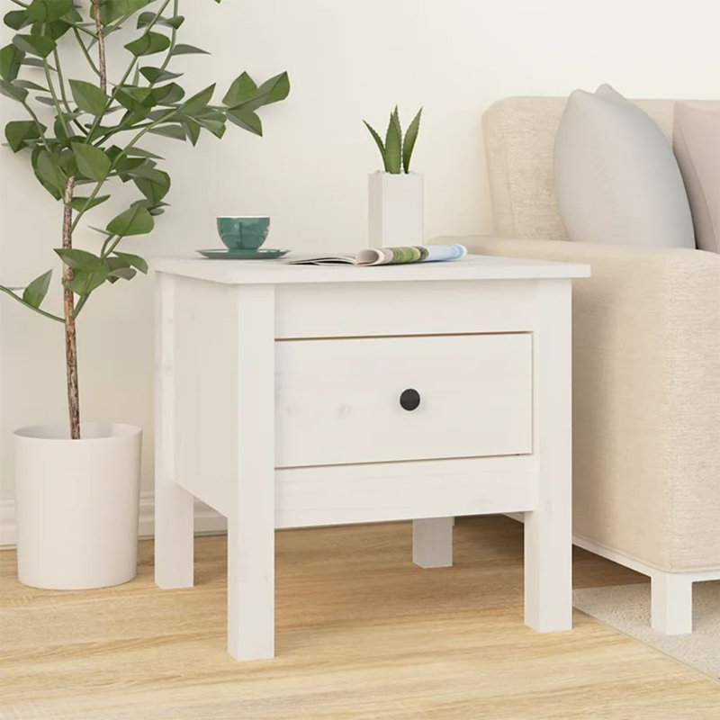 Jusuf Side Table with Storage, White