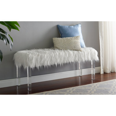 White Faux Fur Bench With Acrylic Legs