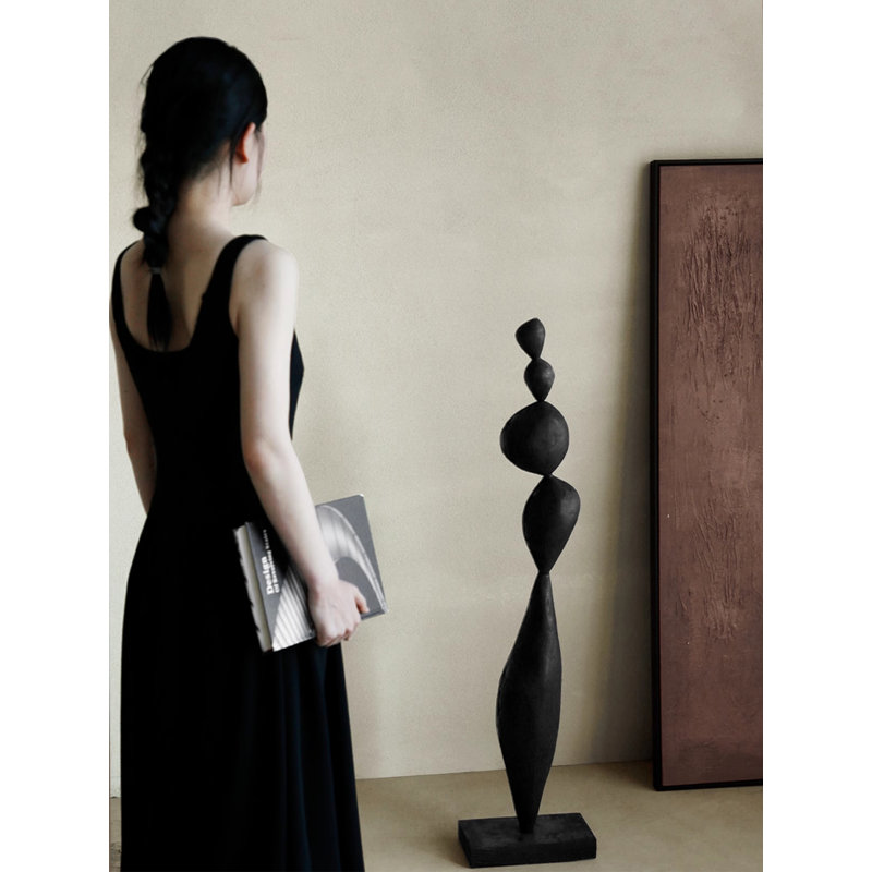 Ornements de sculpture en bois de noyer de style zen, Noir