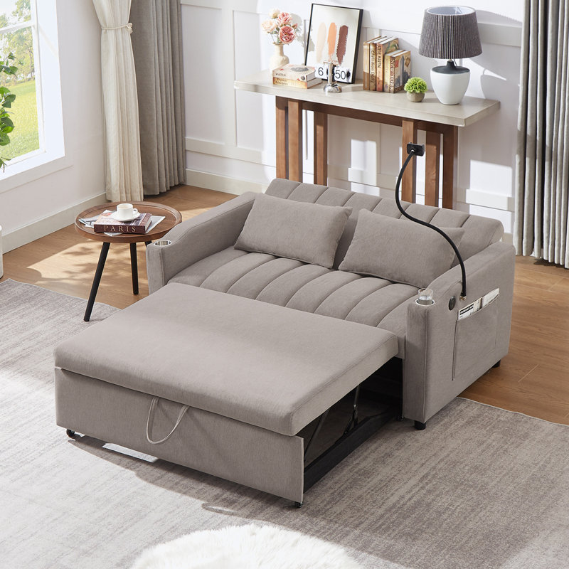 Causeuse avec accoudoirs carrés de 55,9 po, Mélange de polyester gris clair