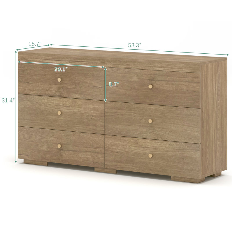 Commode 6 tiroirs Holle, Naturel