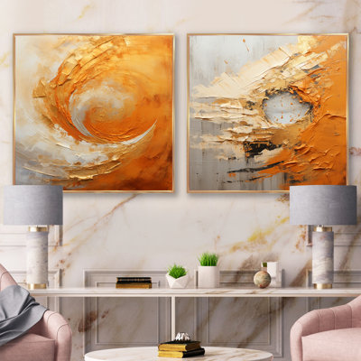 Or, orange, désert, mirage en spirale - ensemble de 2 collages carrés abstraits en spirale