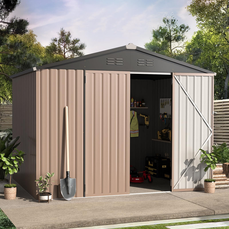 8 Ft. W x 6 Ft. D Metal Storage Shed, Brown