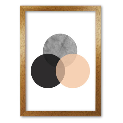 Peach And Black Abstract Circles - Print