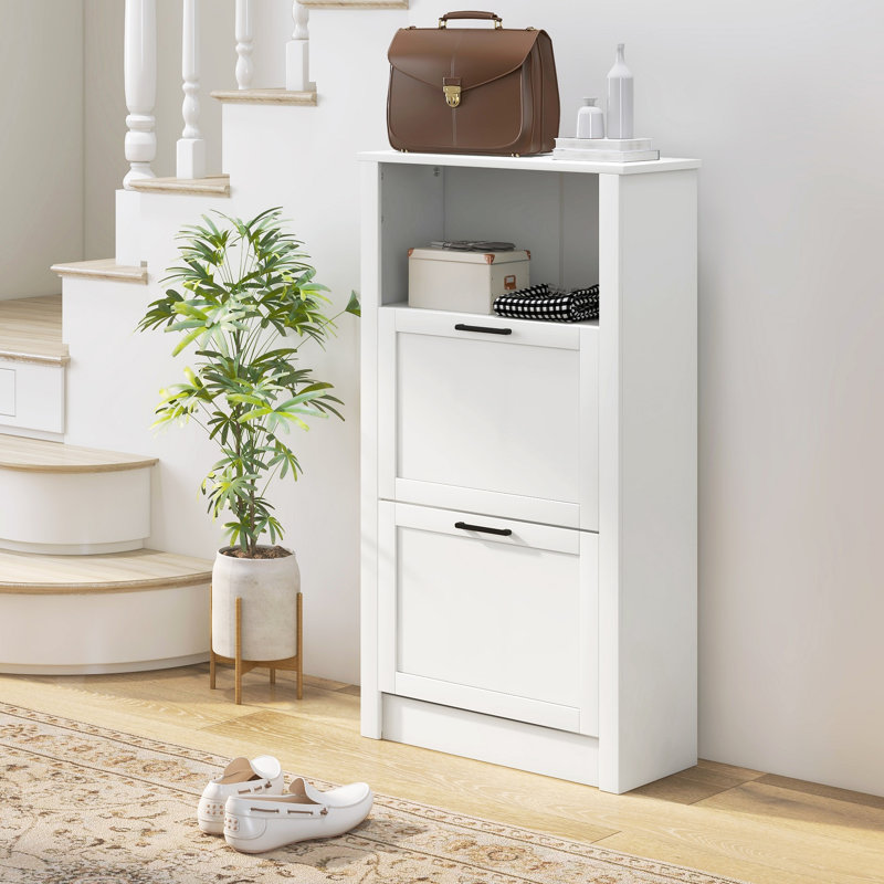 Armoire à chaussures avec compartiment ouvert et 2 tiroirs rabattables