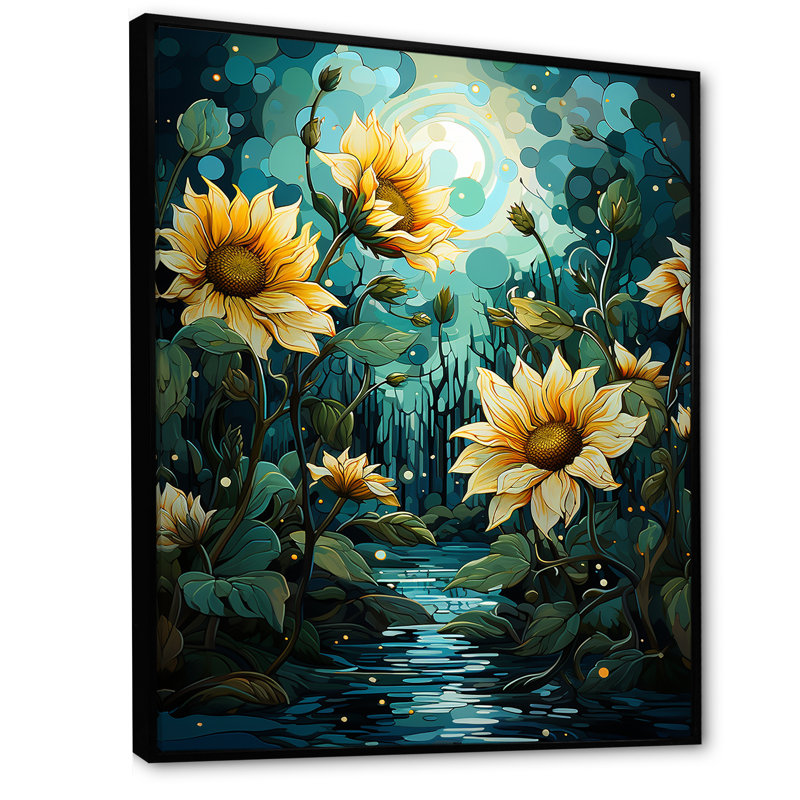 Tournesols méticuleusement sur toile, Cadre flottant noir, H 20 po x l 12 po x P 1 po