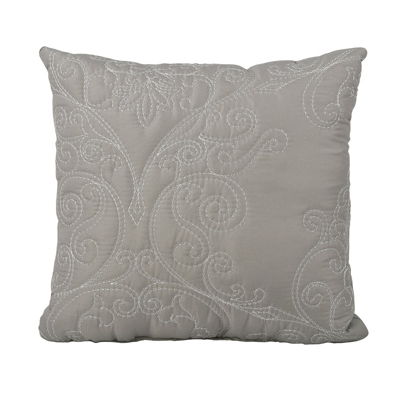 4 Piece Damask Oversized Embroidery Bedspread Set, Courtepointe grand lit + 2 taies décoratives pour, Gris cendre