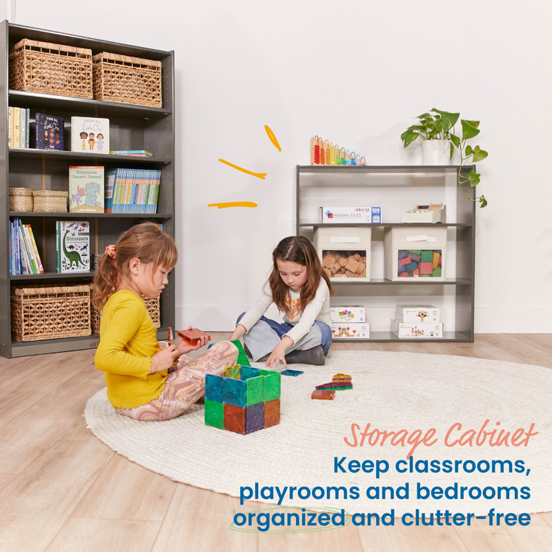 Natural Lacquered 36" Kids' Birch Wood 3-Shelf Storage Cabinet