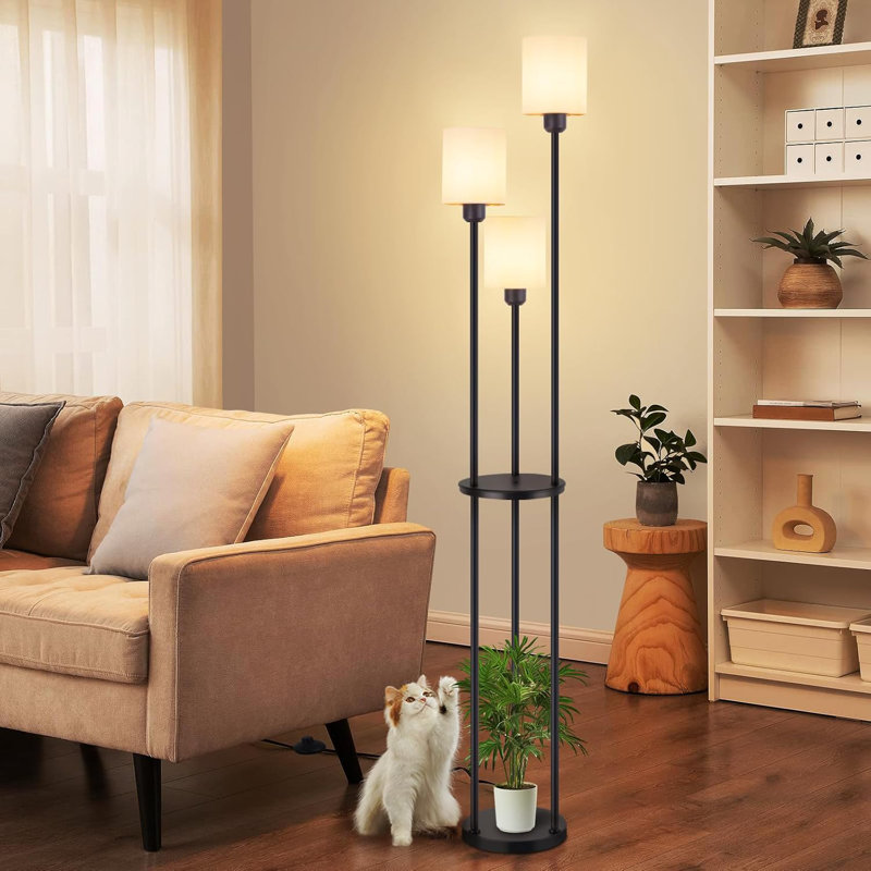 163cm Tray Table Floor Lamp black E27 fabric shade