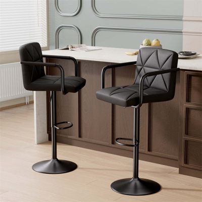 Ensemble de deux tabourets de bar rembourrés avec dossier et accoudoirs, réglables en hauteur, imperméables, idéaux pour la cuisine, le bar et la salle à manger