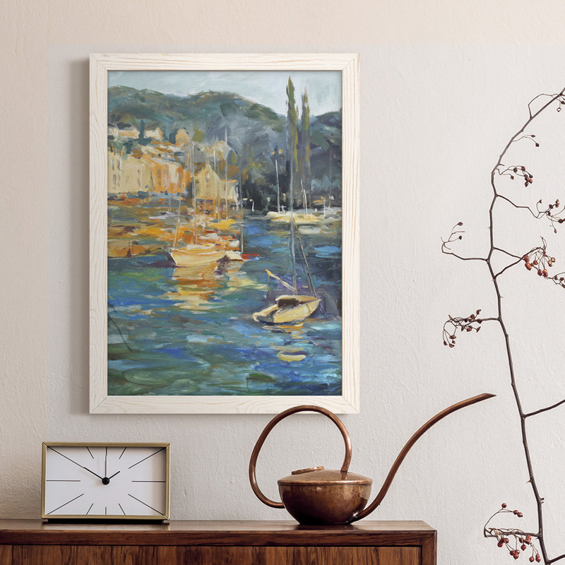 Toile encadrée de qualité supérieure «Harbor Side I» - prête à être accrochée, Cadre blanc, H 28 po x l 38 po x P 1 po