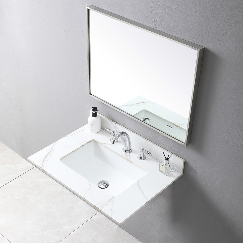 Comptoir de meuble-lavabo 31 po avec pierre dorée, lavabo encastré en céramique, dosseret, pour meuble-lavabo de 30 po de luxe, comptoir fritté de 31 po
