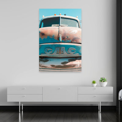 «Vintage Rusted Gmc Truck Classic Retro Traditional Traditional Tree Landscape», reproduction d'art mural