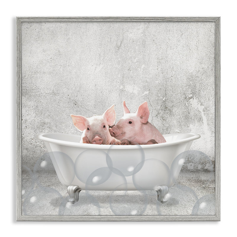 «Baby Piglets Bath Time Cute Animal Design» par Kimberly Allen - cadre flottant, impression sur bois, H 12 po x l 12 po