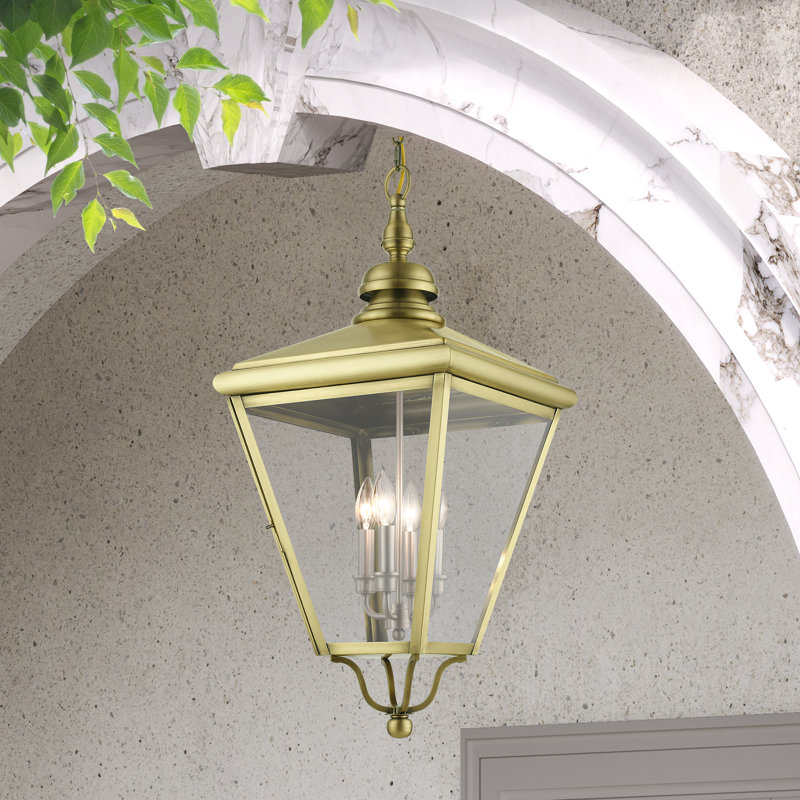 Lanterne suspendue d'extérieur 4 lumières, Laiton antique